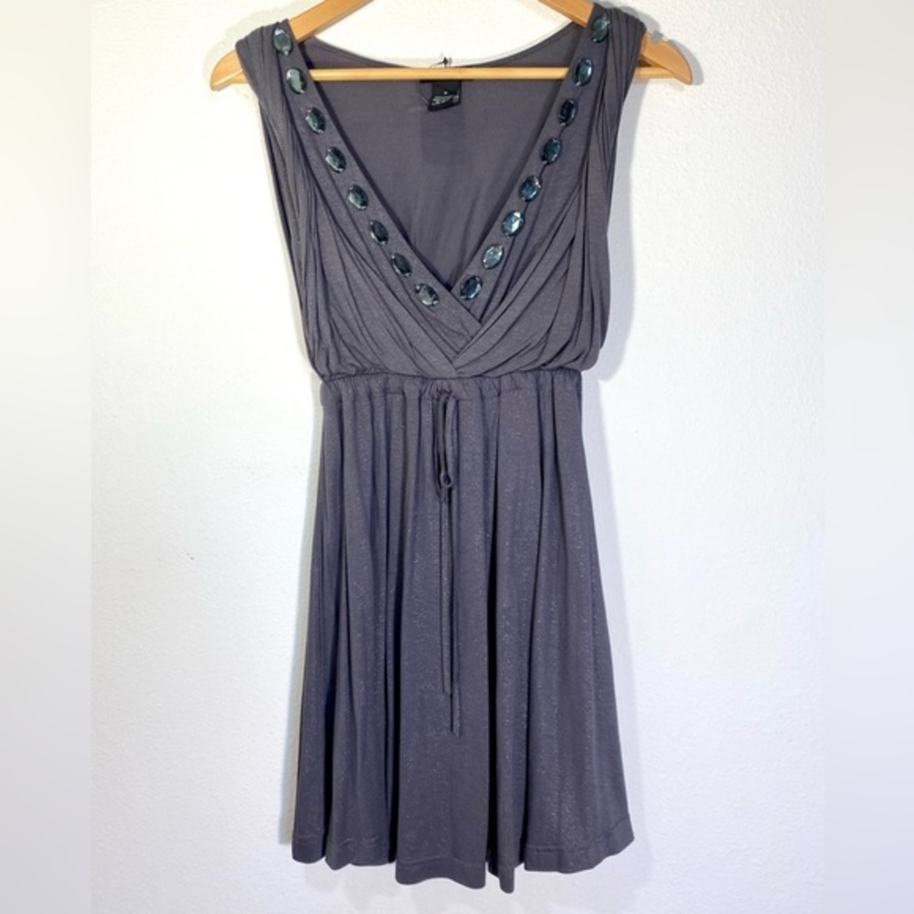 BCBGmaxazria Mini B-neck Dress Embellished Jewels Gemstones Shimmer Fit Flare